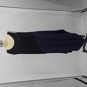 Eileen Fisher Asymmetrical Hem Midi Dress Black Blue Women's Size M